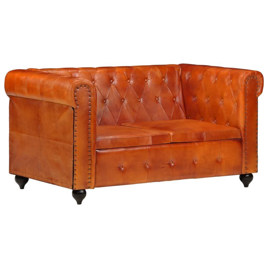 Tweezitsbank Chesterfield-stijl echt leer