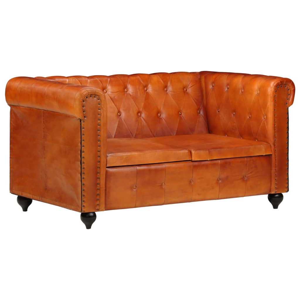 Tweezitsbank Chesterfield-stijl echt leer zwart