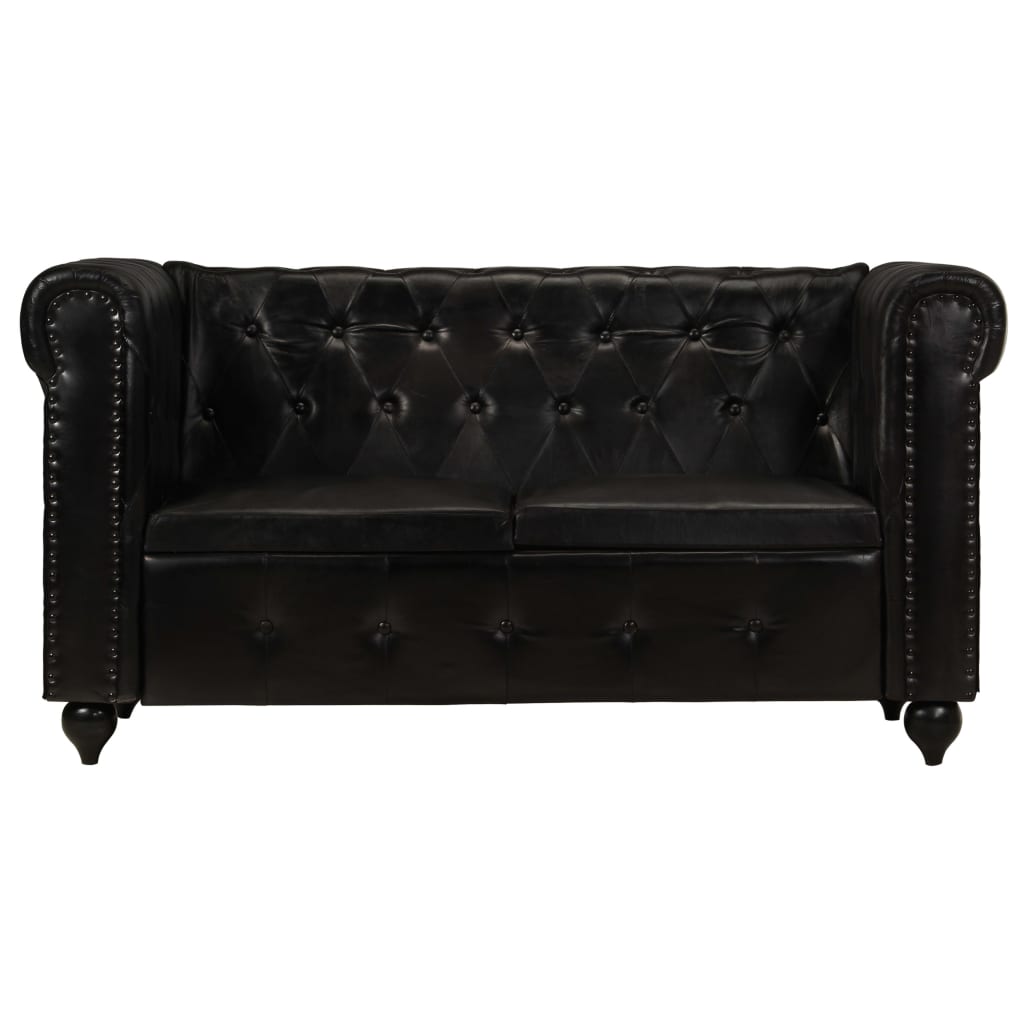 Tweezitsbank Chesterfield-stijl echt leer zwart