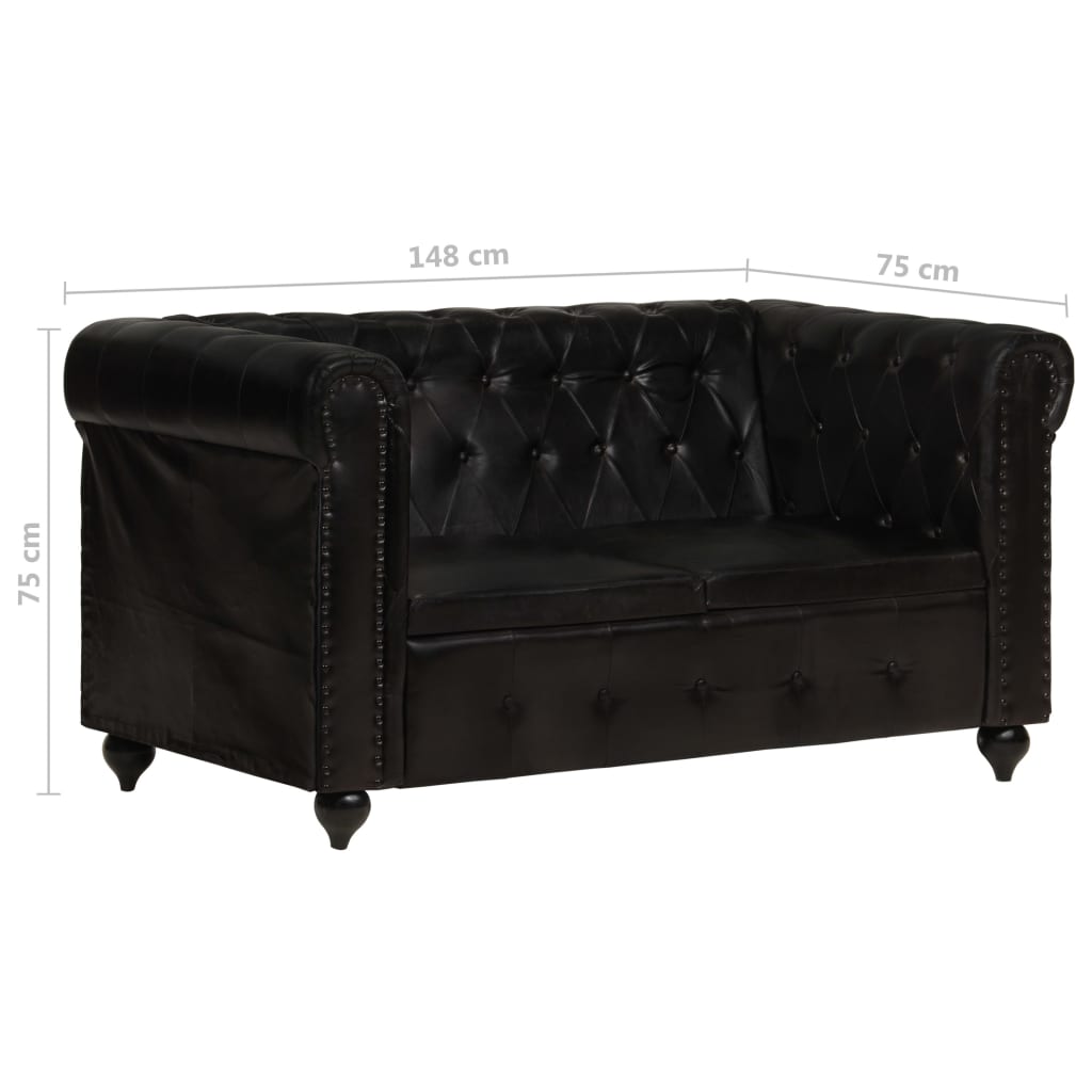 Tweezitsbank Chesterfield-stijl echt leer zwart