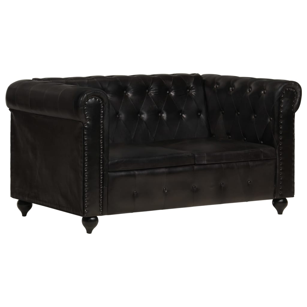 Tweezitsbank Chesterfield-stijl echt leer zwart