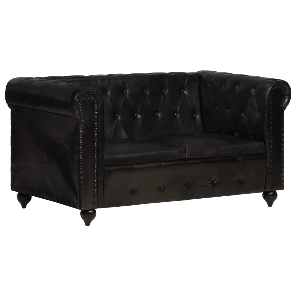 Tweezitsbank Chesterfield-stijl echt leer zwart