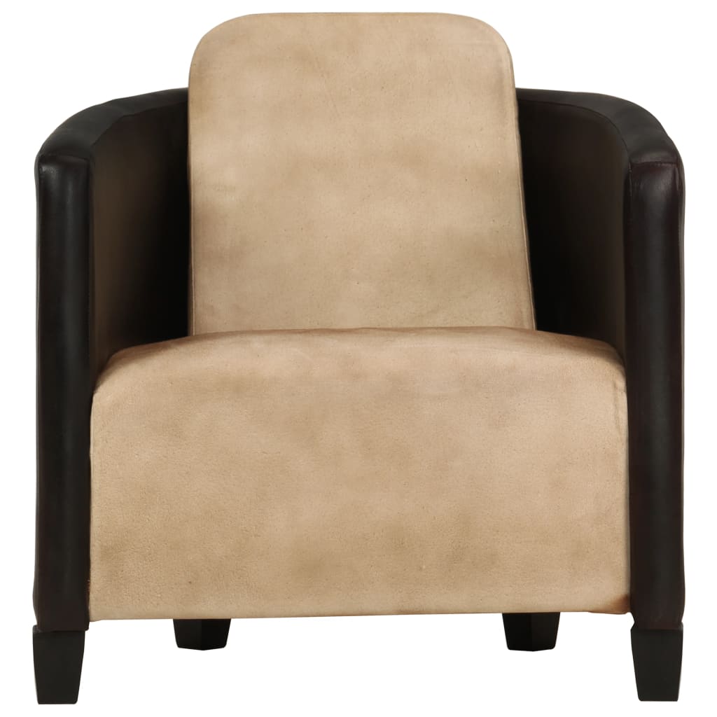 Fauteuil echt leer tan en zwart