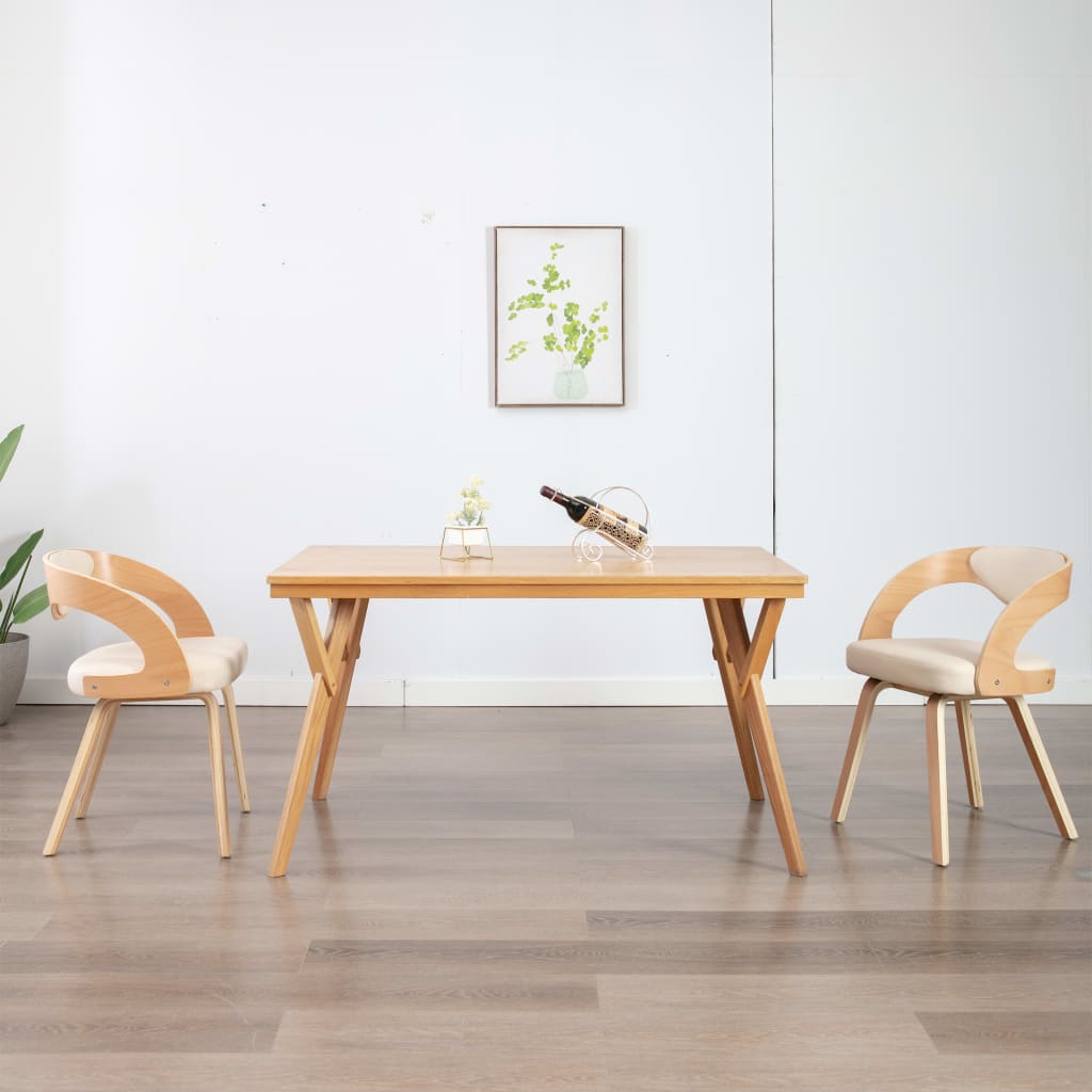 Eetkamerstoelen 2 st gebogen hout kunstleer crèmekleurig