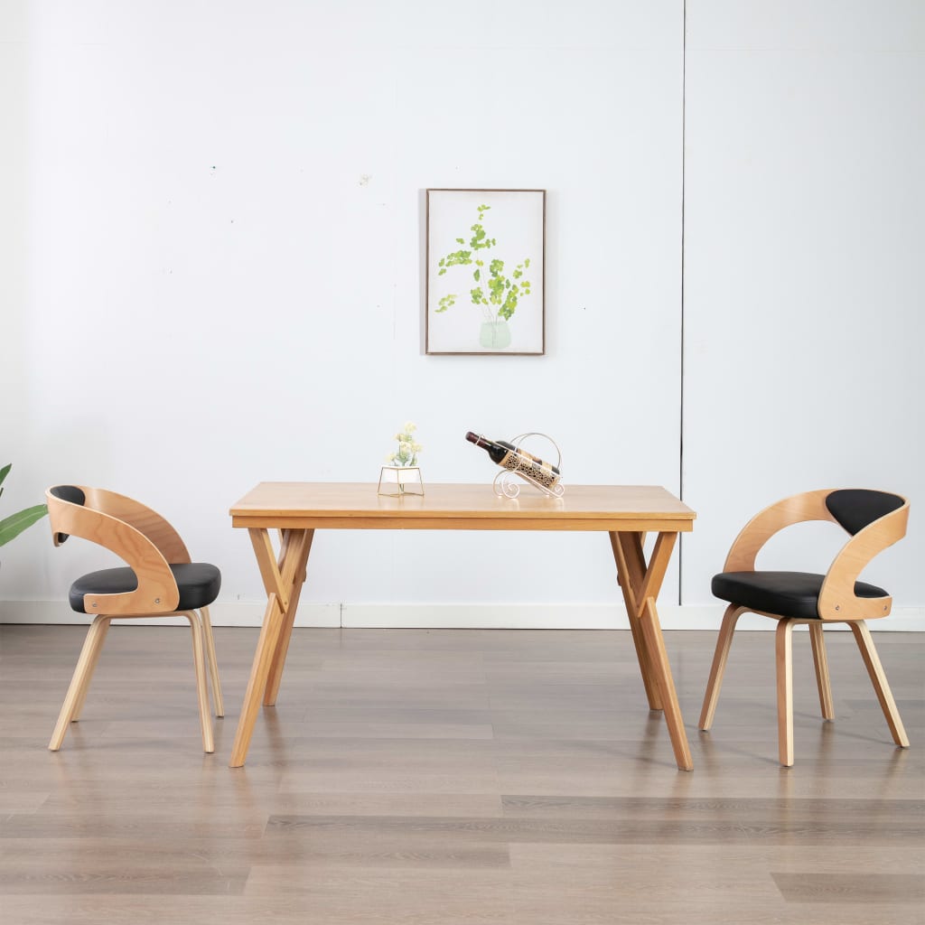 Eetkamerstoelen 2 st gebogen hout kunstleer crèmekleurig