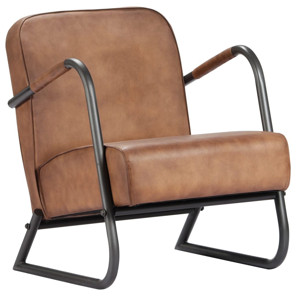 Fauteuil echt leer bruin