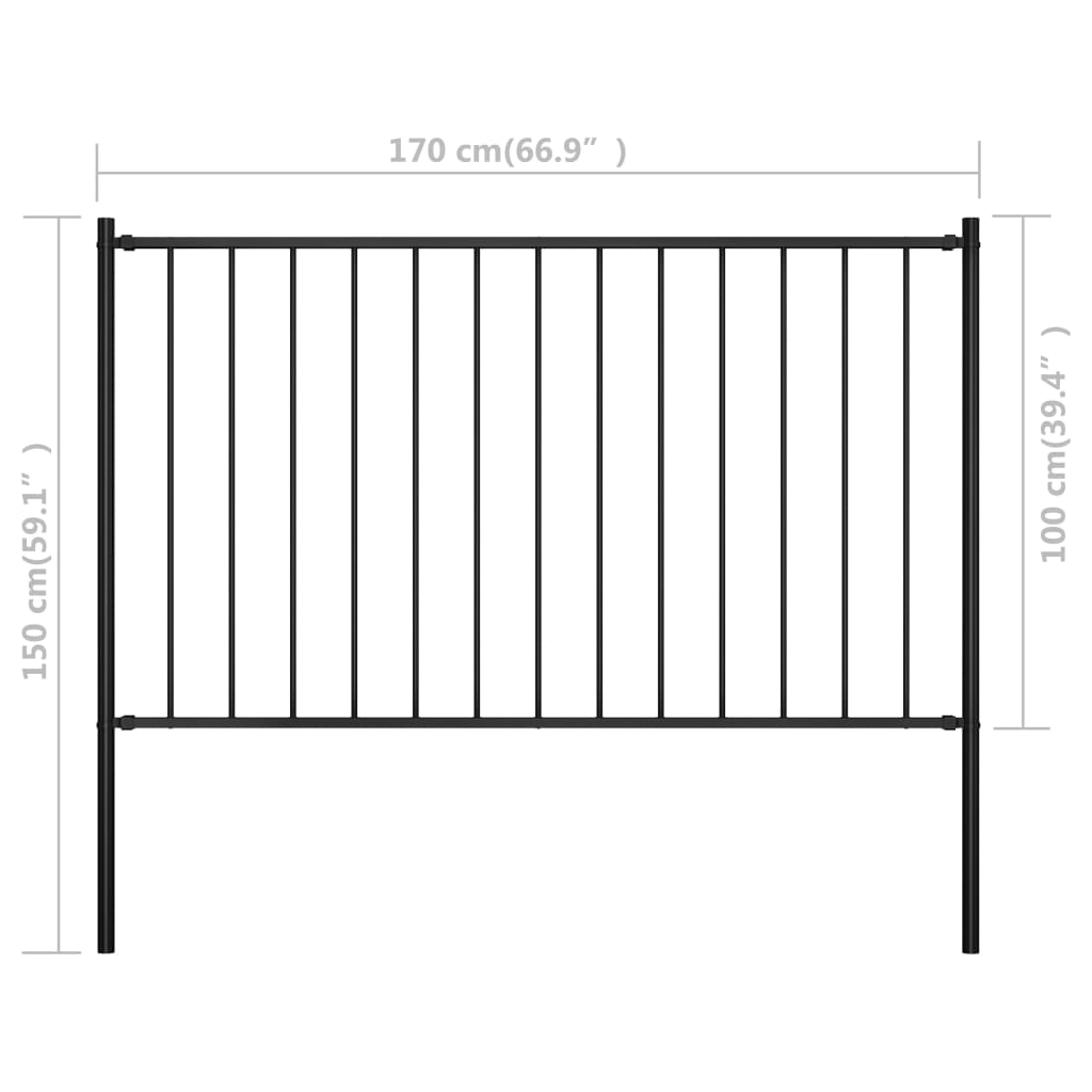 Hekpaneel met palen 1,7x1,25 m gepoedercoat staal