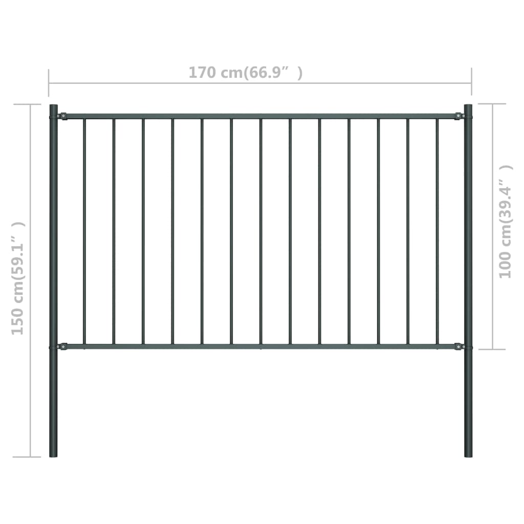 Hekpaneel met palen 1,7x1,25 m gepoedercoat staal