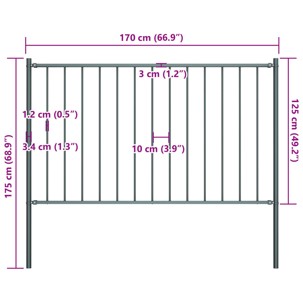 Hekpaneel met palen 1,7x1,25 m gepoedercoat staal