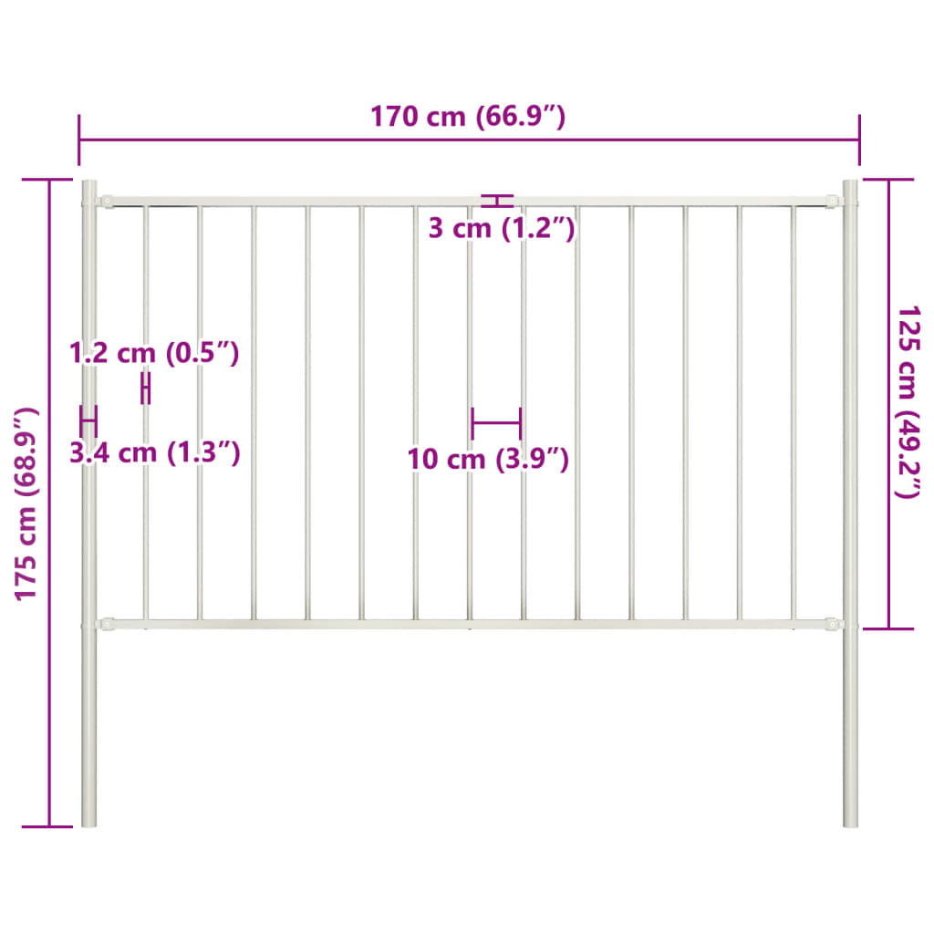 Hekpaneel met palen 1,7x0,75 m gepoedercoat staal