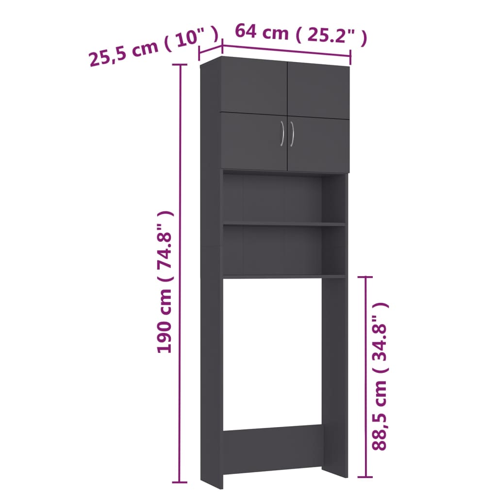 Wasmachinekast 64x25,5x190 cm bewerkt hout grijs