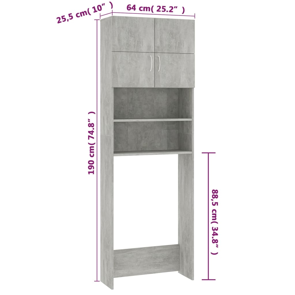 Wasmachinekast 64x25,5x190 cm bewerkt hout grijs