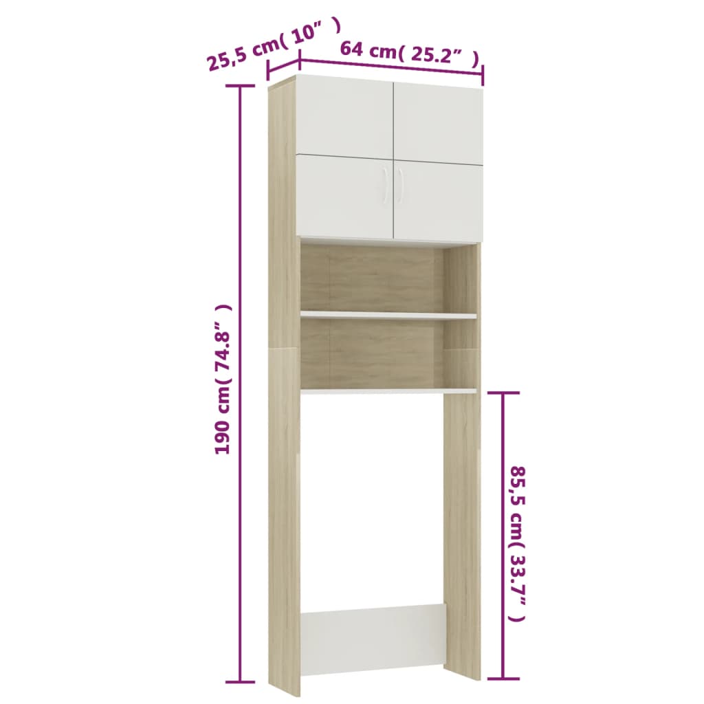 Wasmachinekast 64x25,5x190 cm eikenkleurig