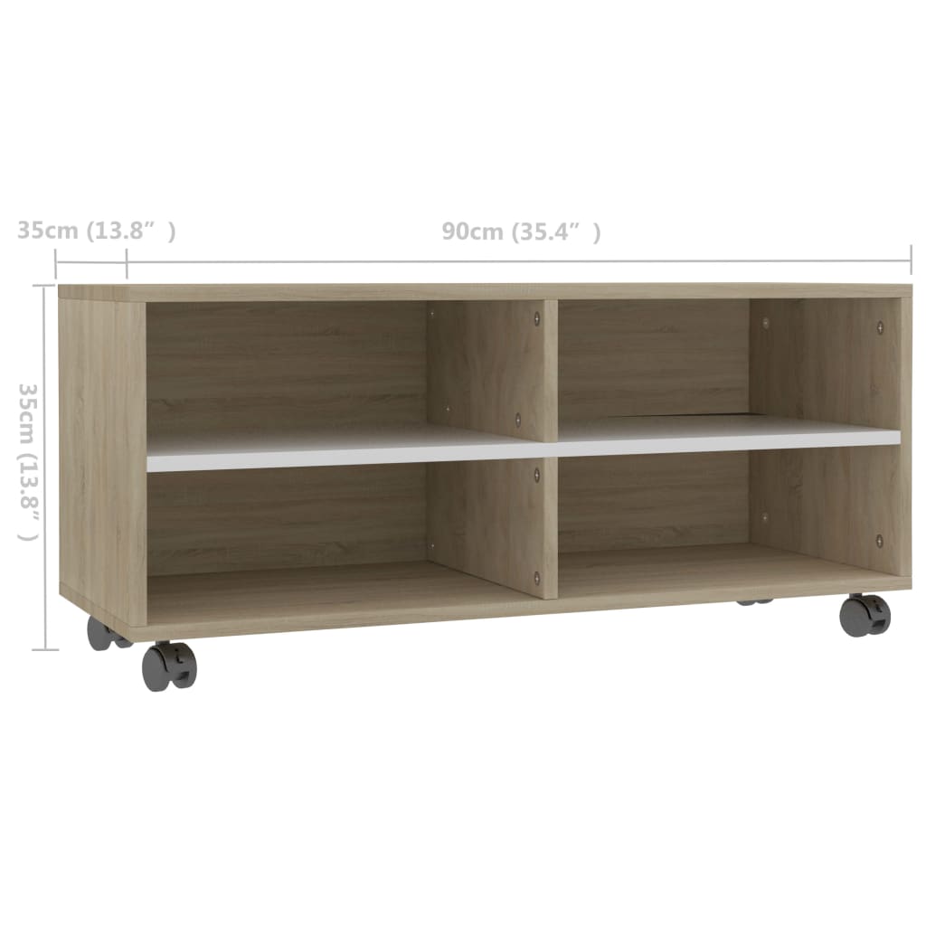 Tv-meubel met wieltjes 90x35x35 cm bewerkt hout