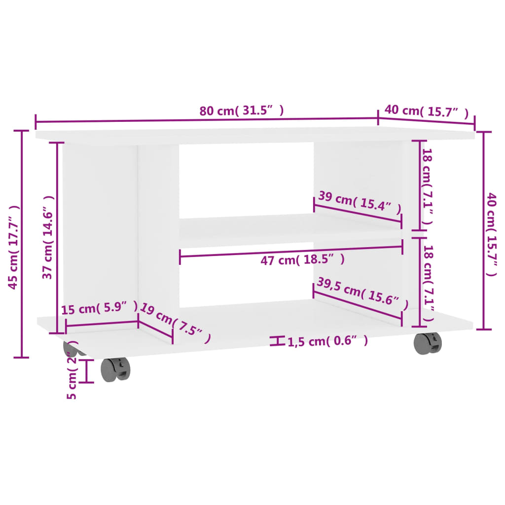 Tv-meubel met wieltjes 80x40x45 cm bewerkt hout