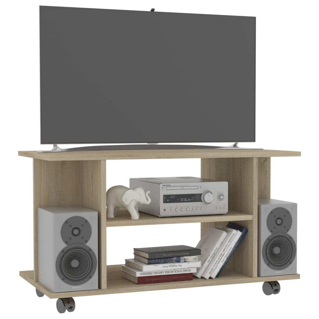 Tv-meubel met wieltjes 80x40x45 cm bewerkt hout