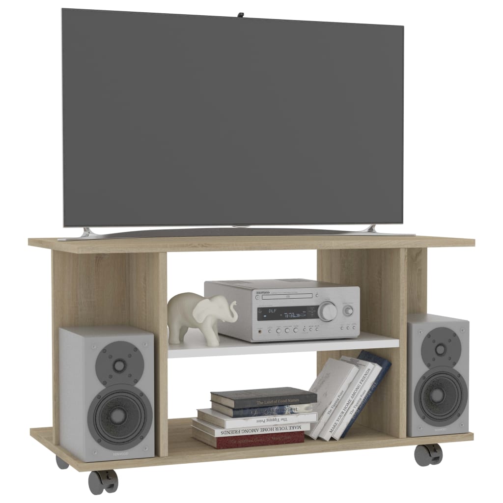 Tv-meubel met wieltjes 80x40x45 cm bewerkt hout