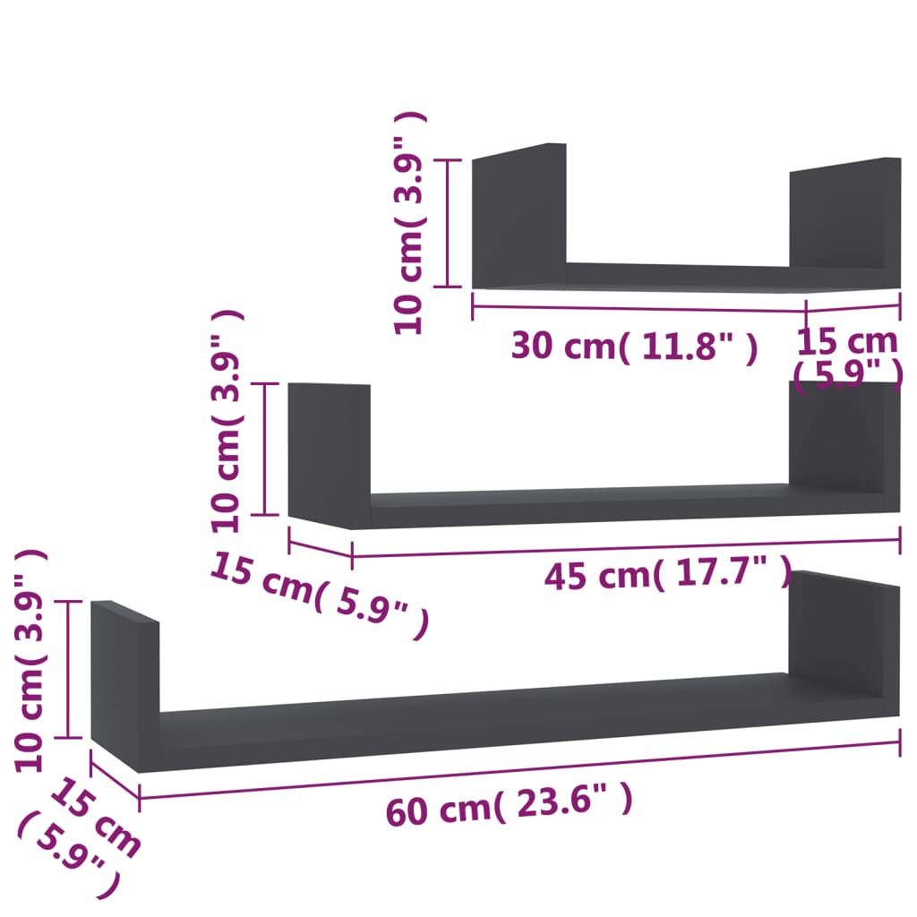 Wandschappen 3 st bewerkt hout