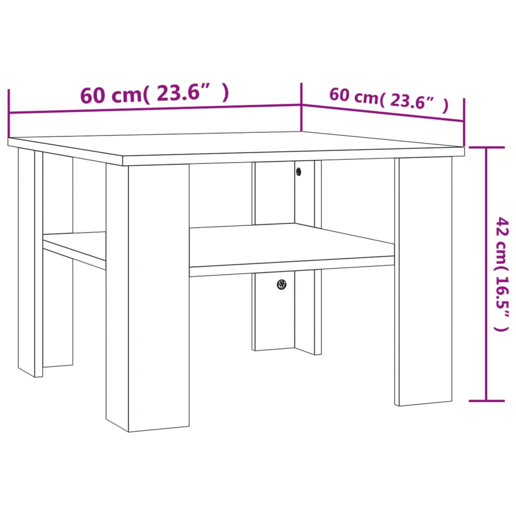 Salontafel 60x60x42 cm bewerkt hout