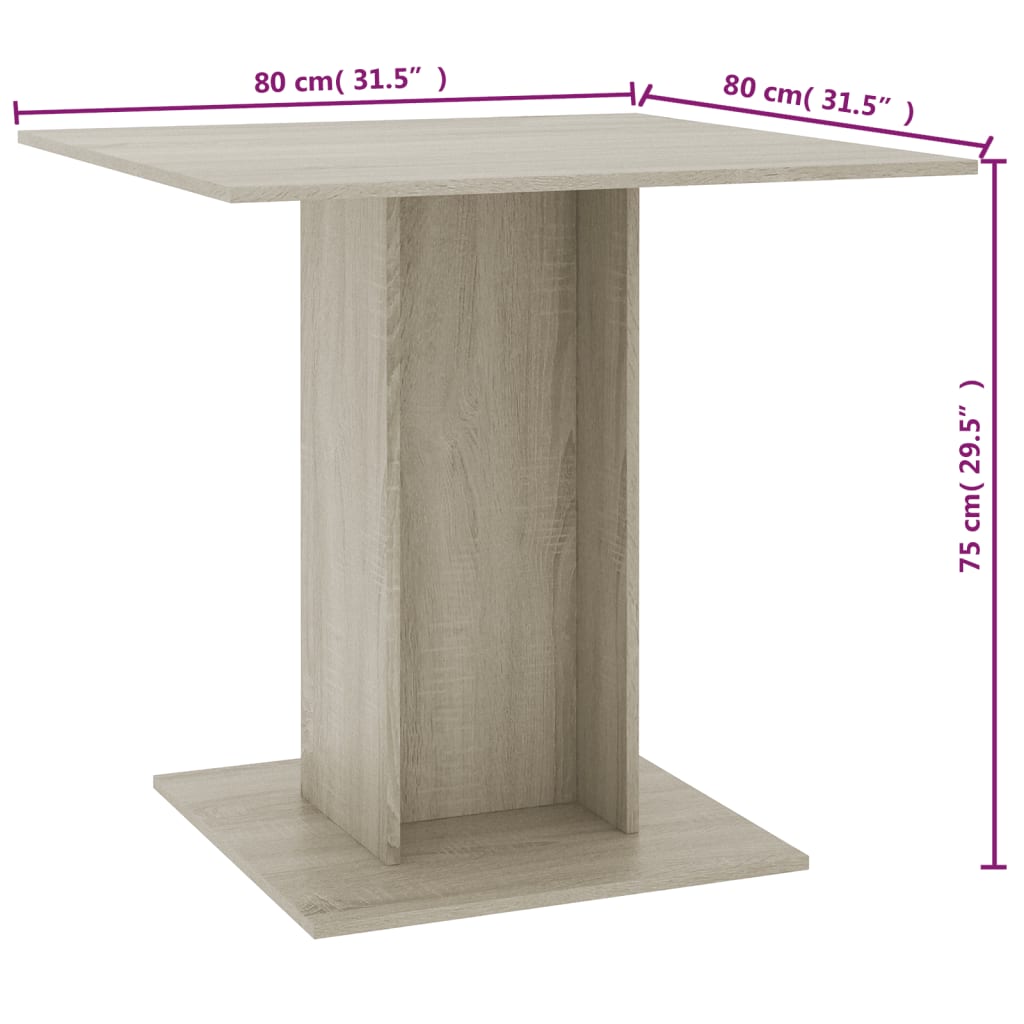 Eettafel 80x80x75 cm bewerkt hout eikenkleurig