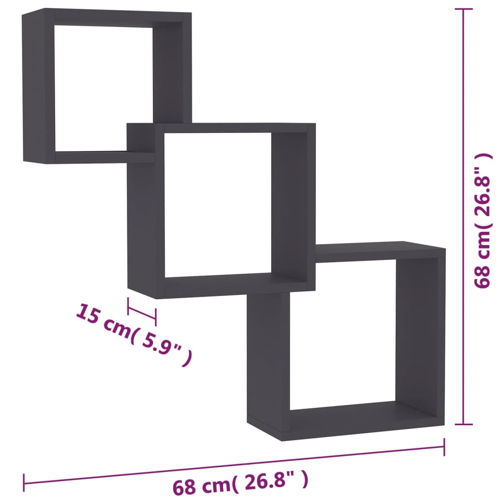 Wandschappen kubus 68x15x68 cm bewerkt hout