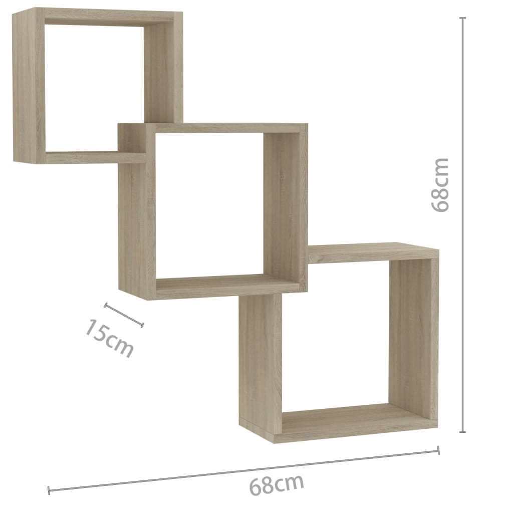 Wandschappen kubus 68x15x68 cm bewerkt hout