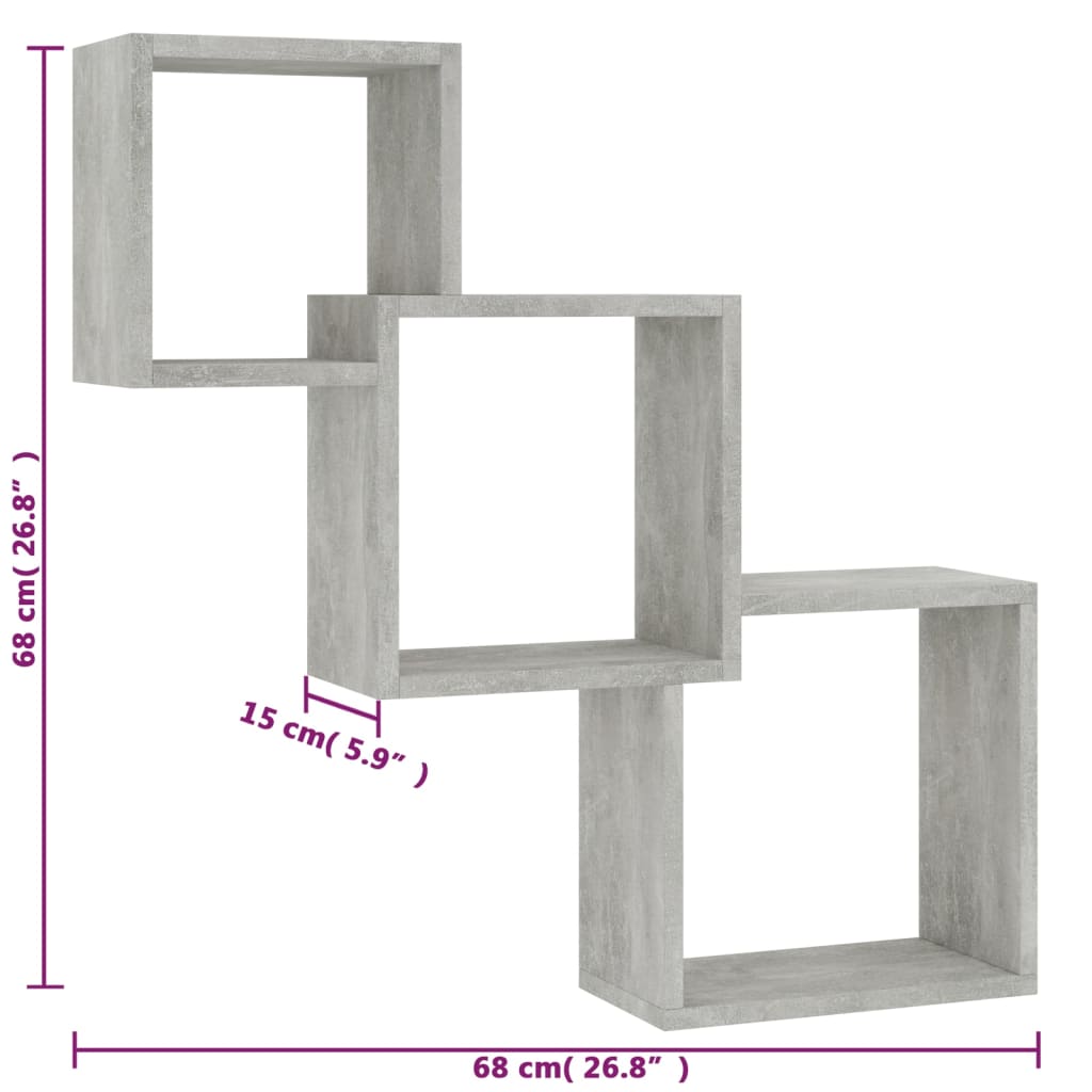 Wandschappen kubus 68x15x68 cm bewerkt hout betongrijs