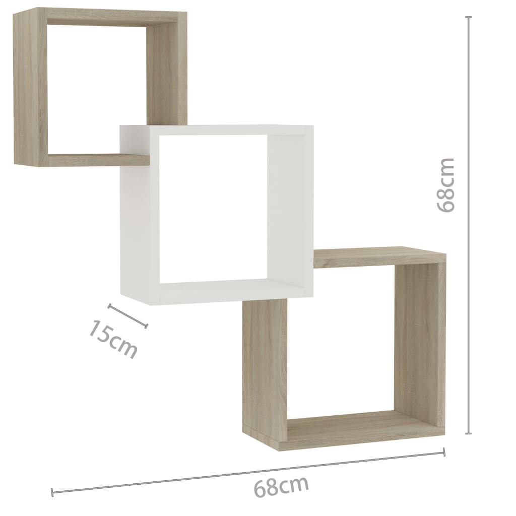 Wandschappen kubus 68x15x68 cm bewerkt hout