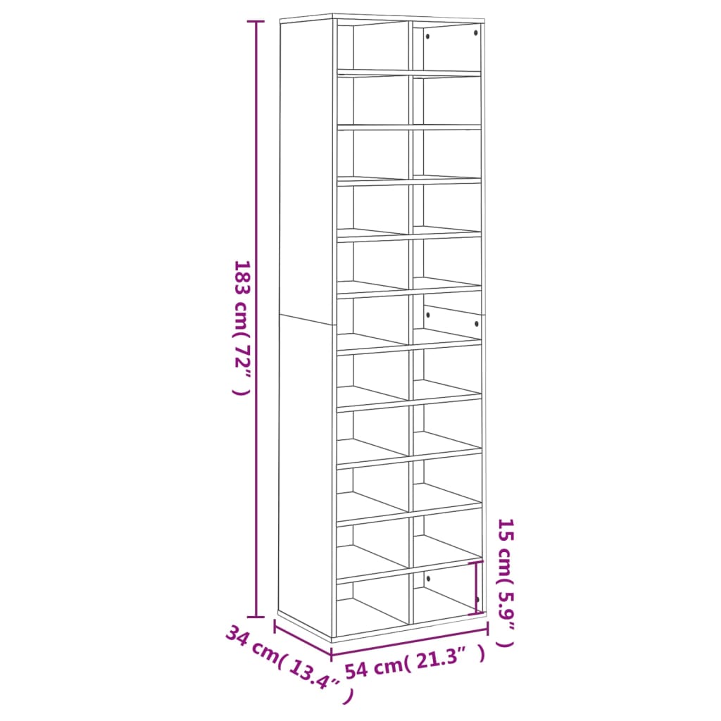 Schoenenkast 54x34x183 cm bewerkt hout eikenkleurig