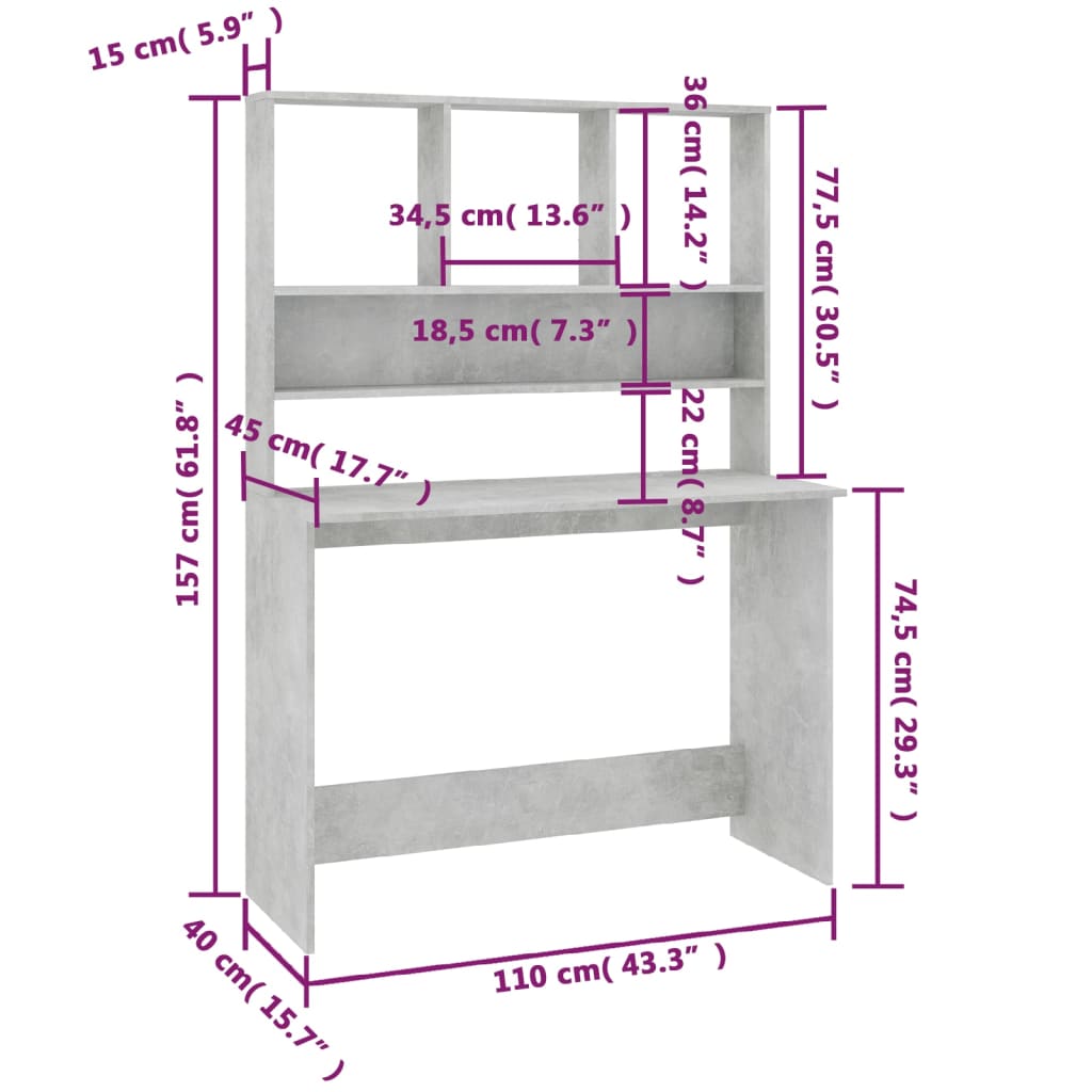 Bureau met schappen 110x45x157 cm bewerkt hout bruineikenkleur