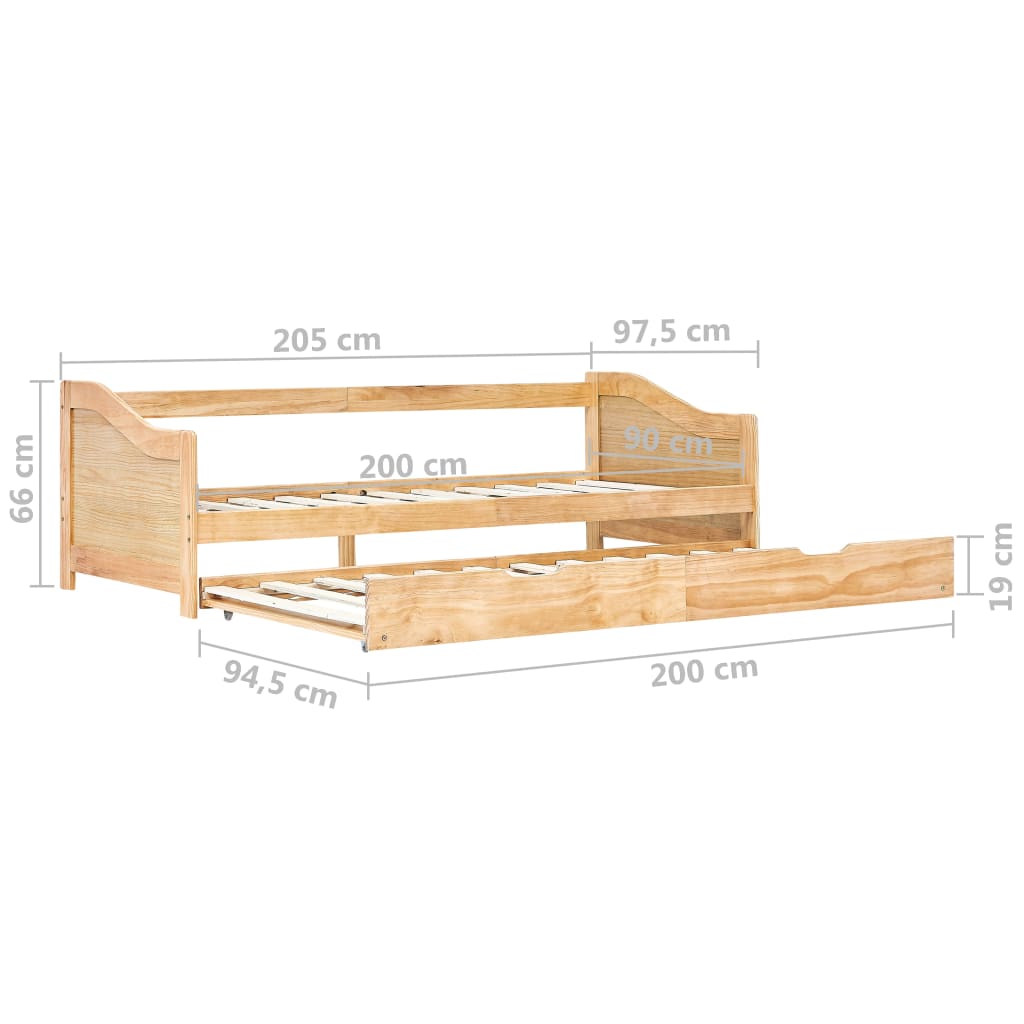 Bedbankframe uittrekbaar grenenhout 90x200 cm