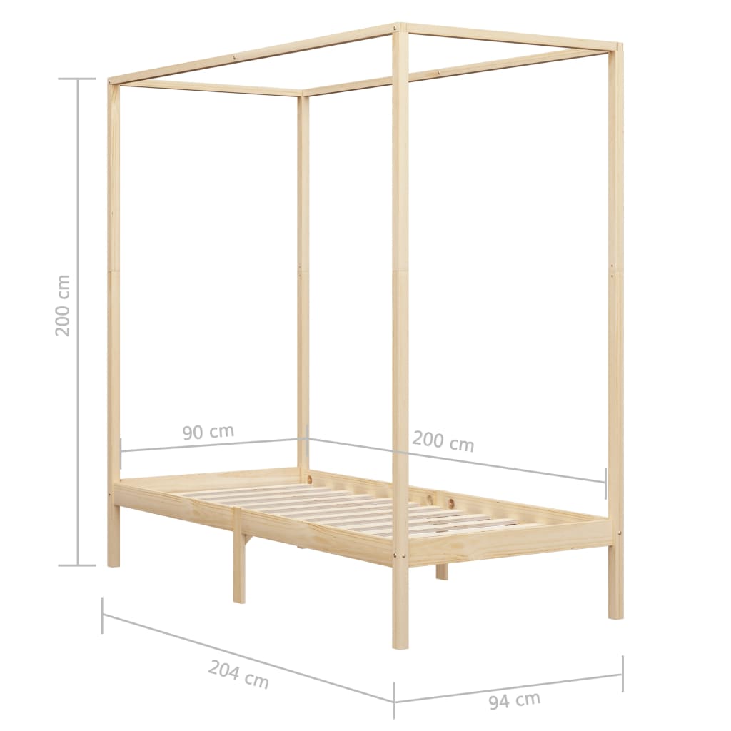 Hemelbedframe massief grenenhout 100x200 cm