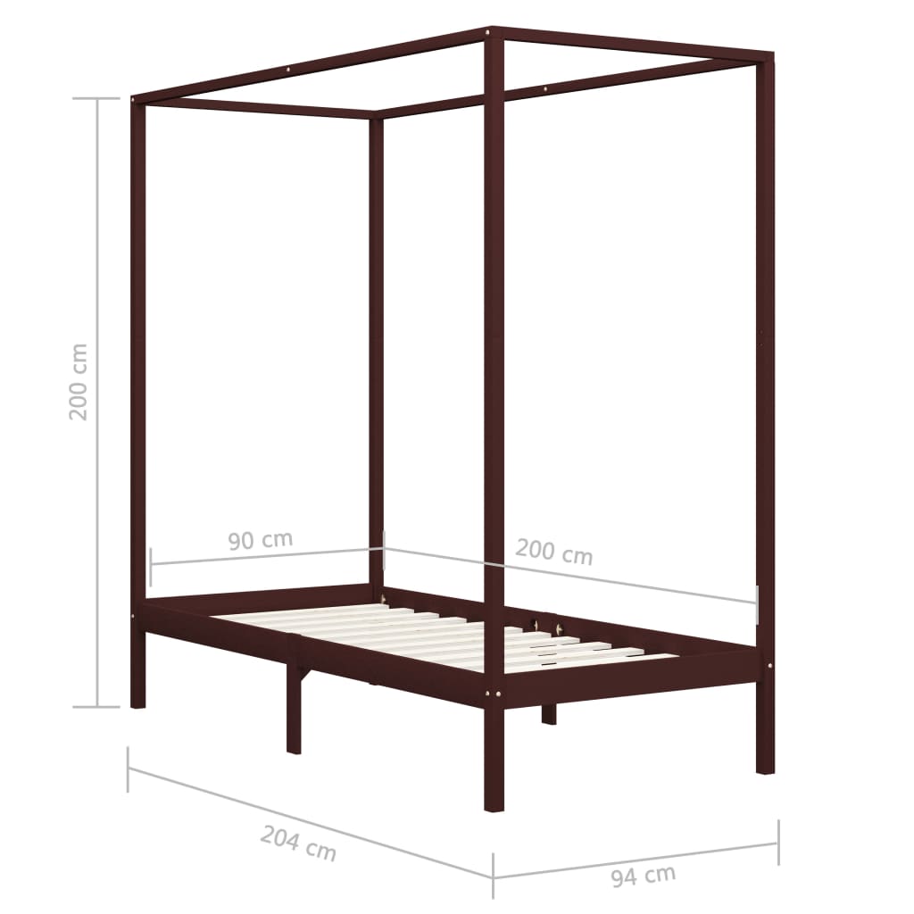 Hemelbedframe massief grenenhout 100x200 cm