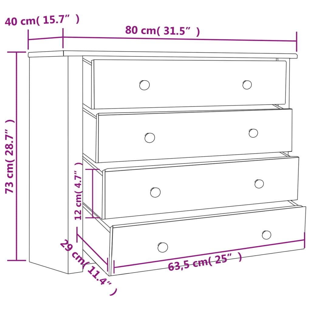 Bijzetkast Panama Range 80x40x73 cm grenenhout