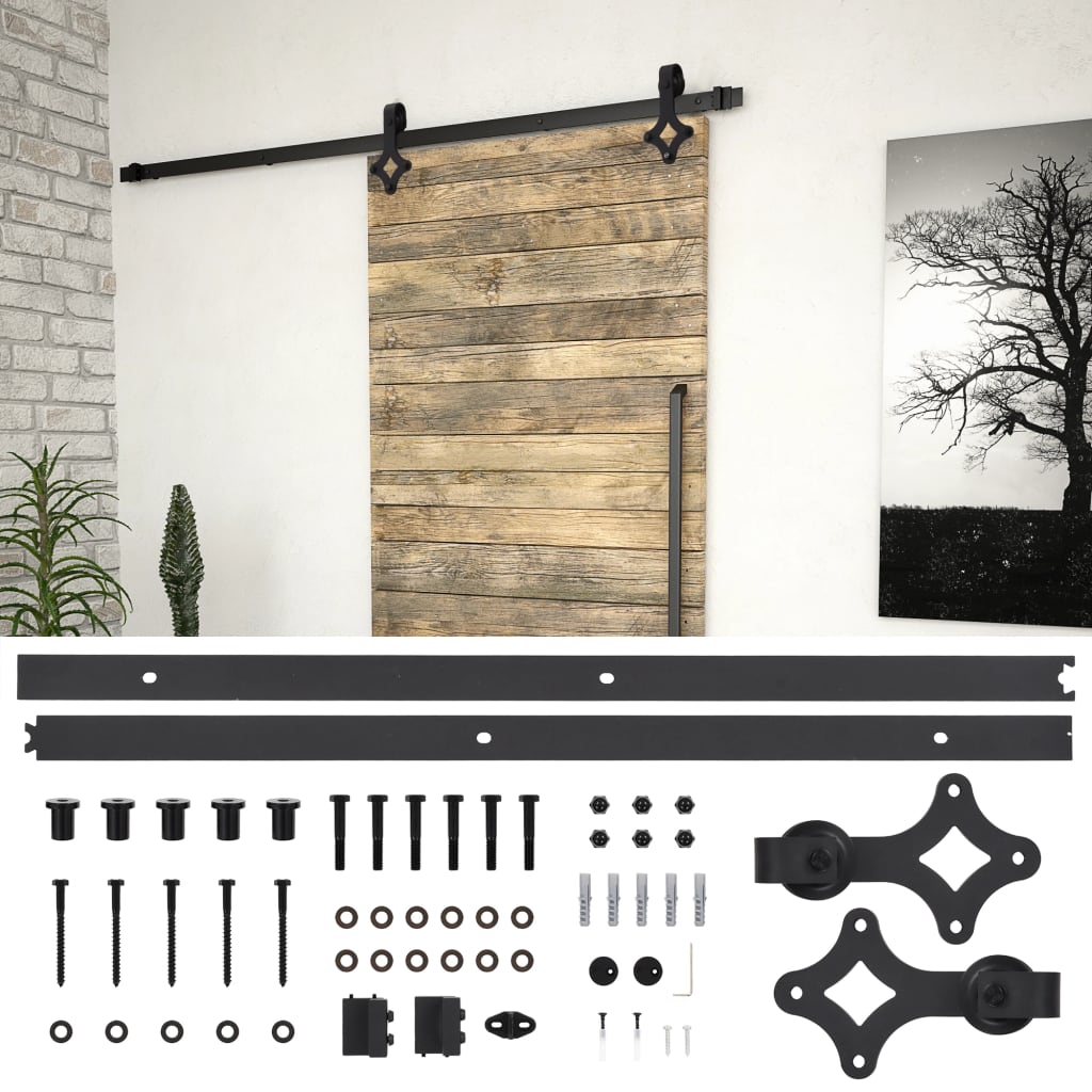 Hardwaresets voor schuifdeuren 2 st 200 cm staal zwart