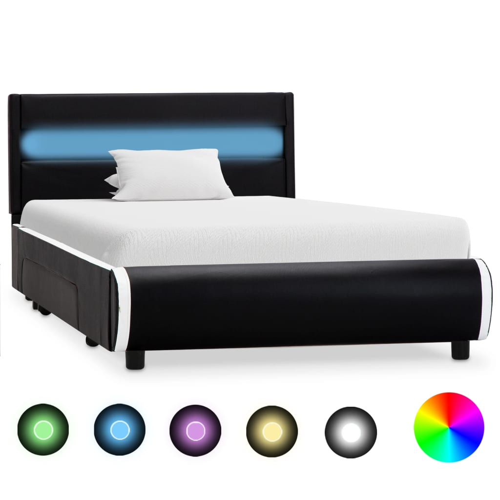 Bedframe met LED kunstleer zwart 140x200 cm