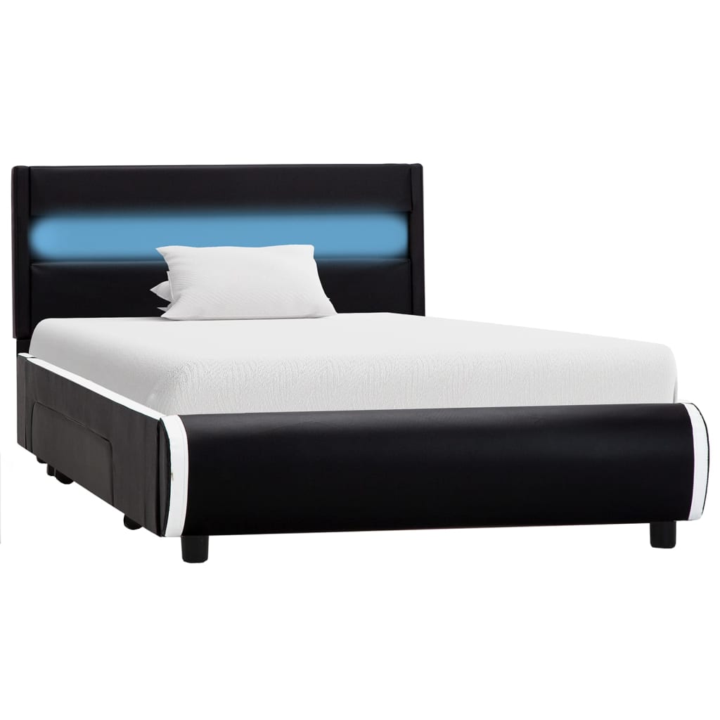 Bedframe met LED kunstleer zwart 140x200 cm