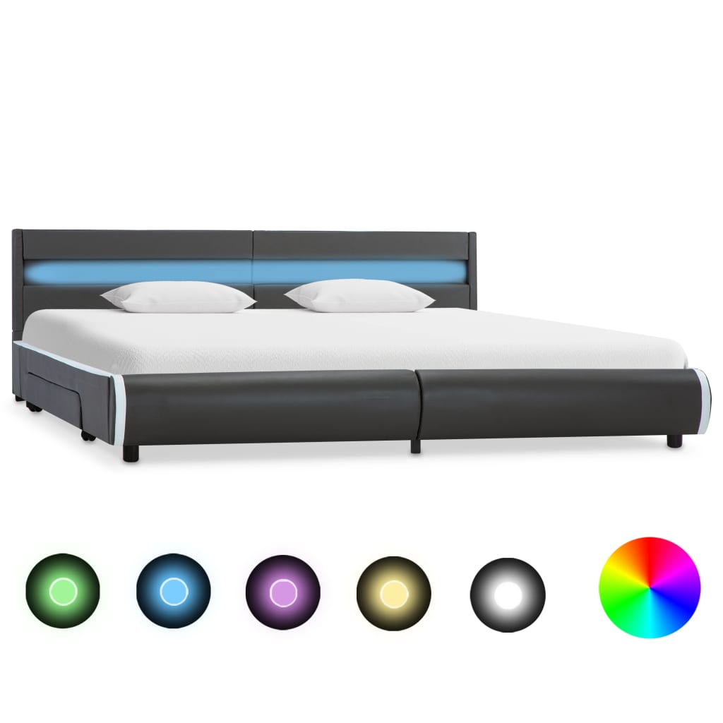 Bedframe met LED kunstleer zwart 140x200 cm