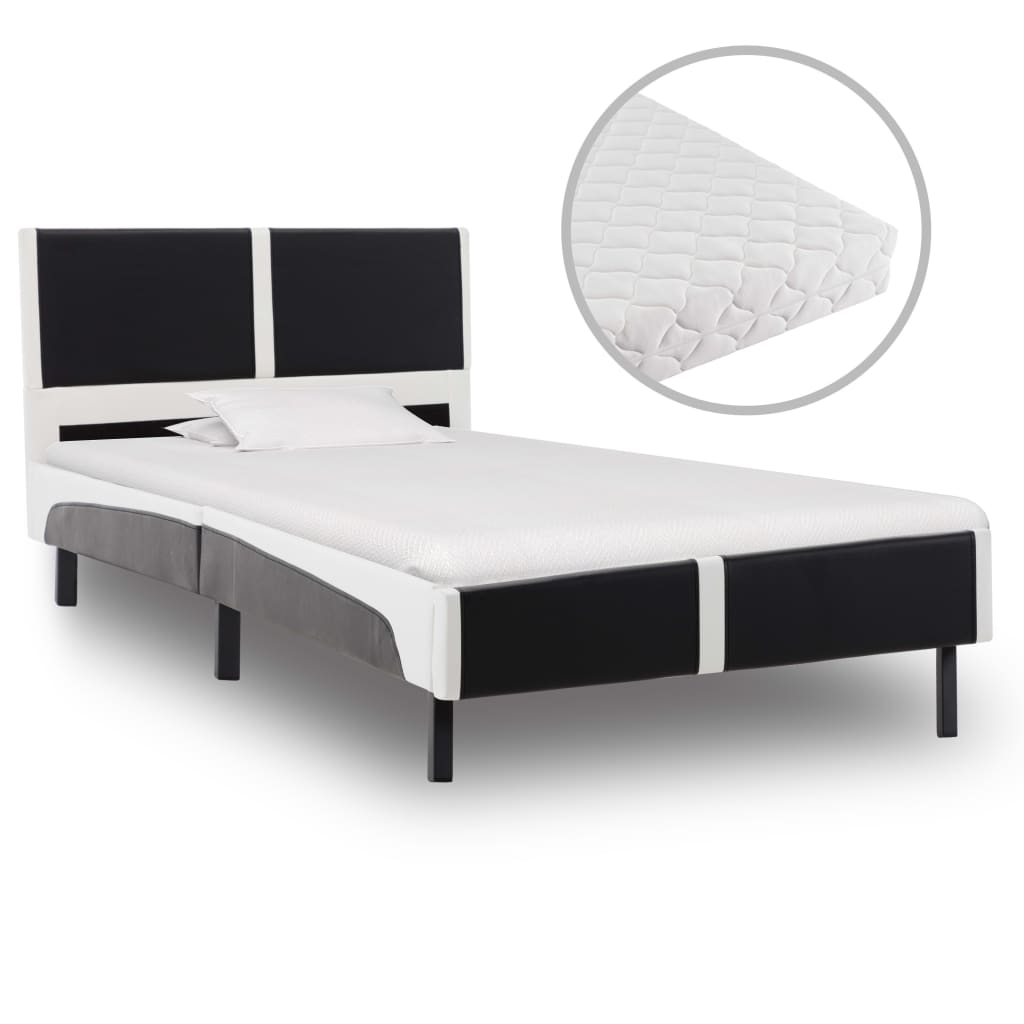 Bed met matras grijs en wit kunstleer 180x200 cm