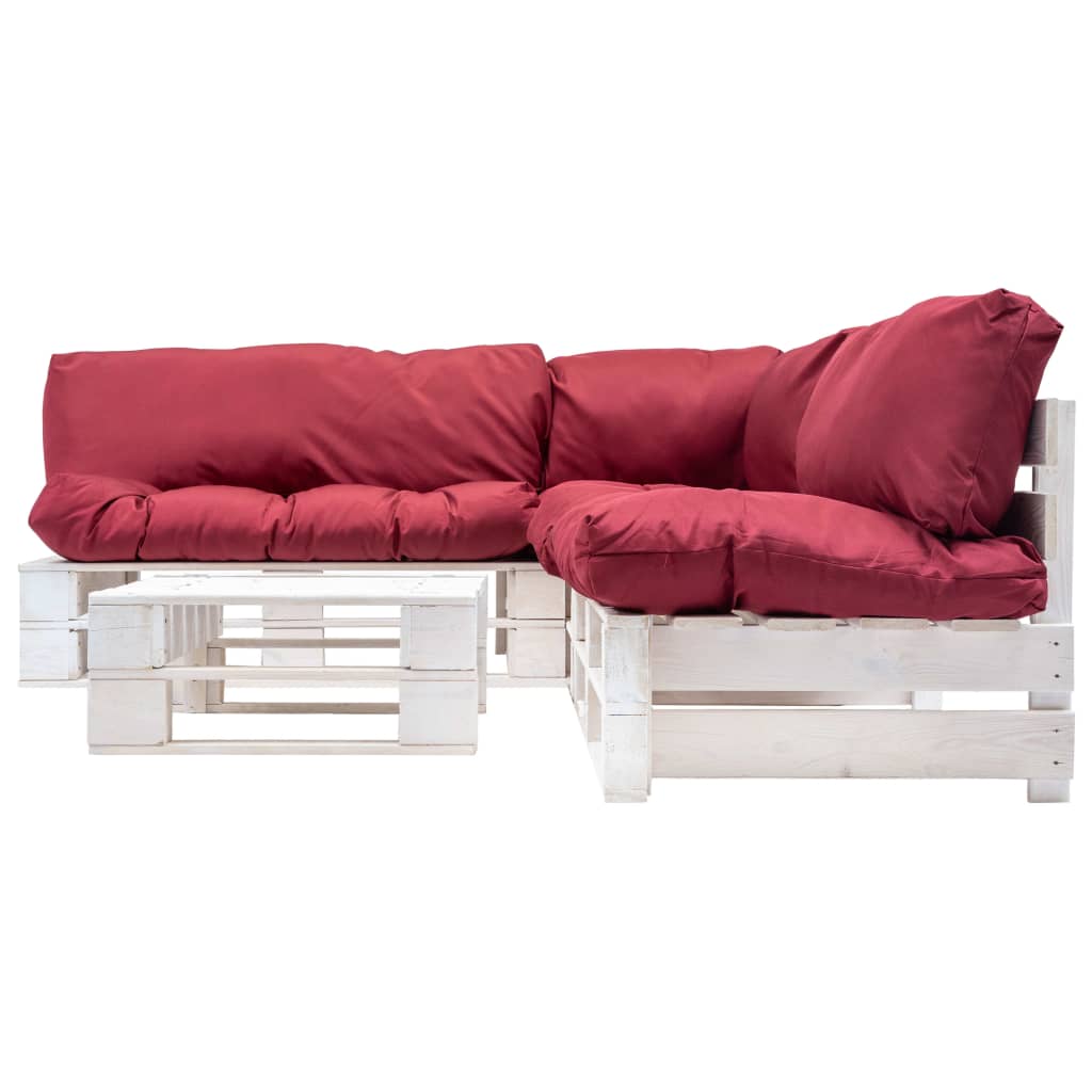 4-delige Loungeset pallet met rode kussens hout