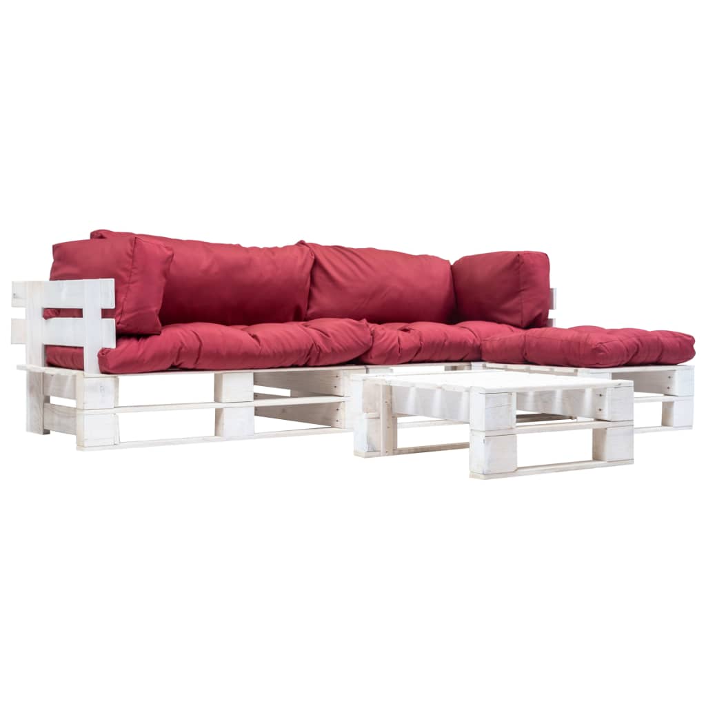 4-delige Loungeset pallet met rode kussens hout