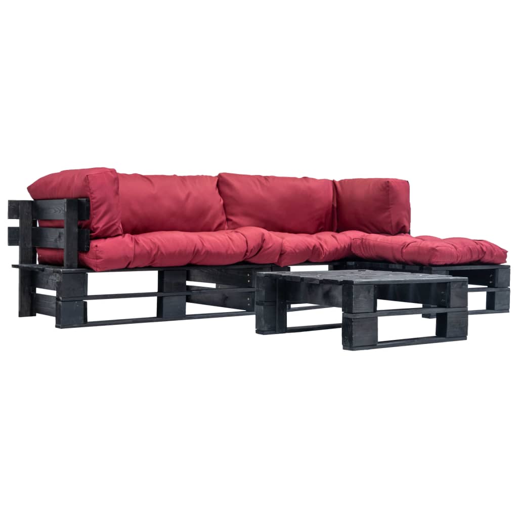 4-delige Loungeset pallet met rode kussens hout