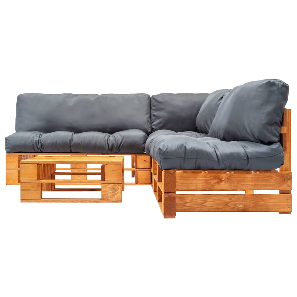 4-delige Loungeset pallet met grijze kussens hout