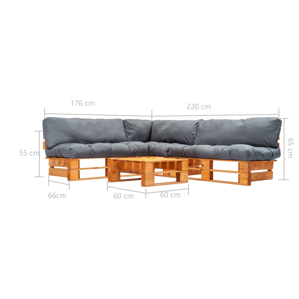 4-delige Loungeset pallet met grijze kussens hout