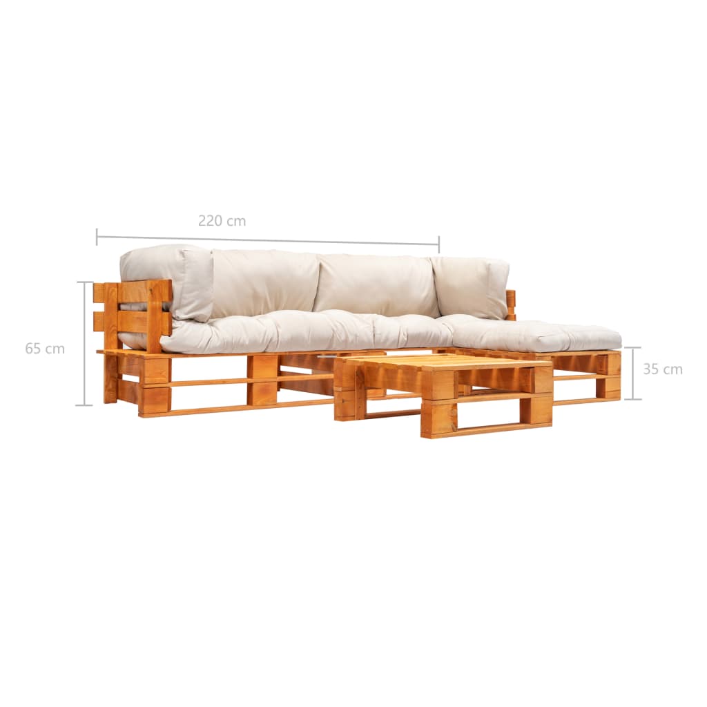 4-delige Loungeset pallet met rode kussens hout