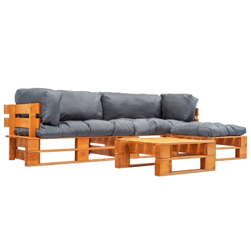 4-delige Loungeset pallet met rode kussens hout