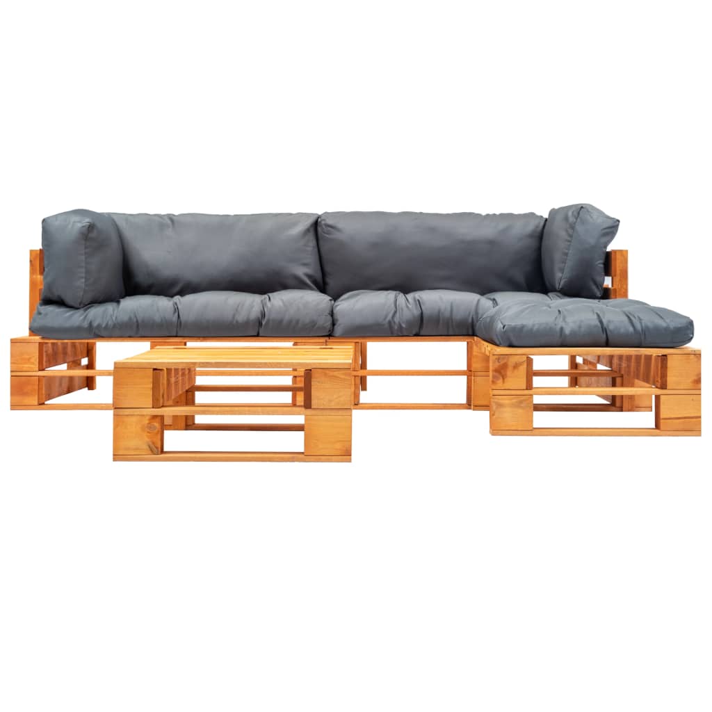 4-delige Loungeset pallet met rode kussens hout