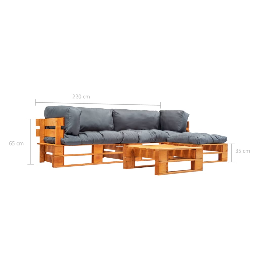 4-delige Loungeset pallet met rode kussens hout