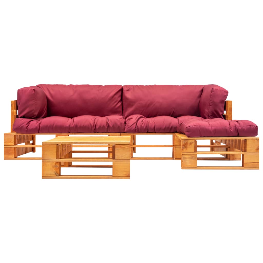 4-delige Loungeset pallet met rode kussens hout