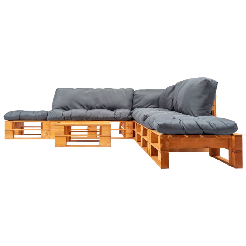 6-delige Loungeset pallet met grijze kussens hout